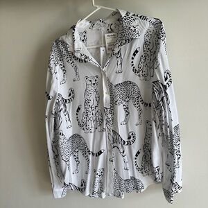 White and Black Animal Print Button-Up Shirt